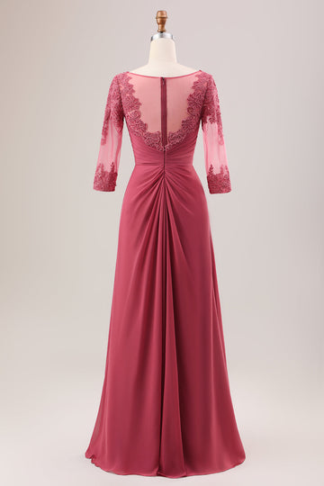 Terracotta A Line Scoop Neck Chiffon Mother of Bride Kjole med Appliques